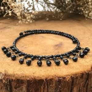 Black Hanging Bead Wrap Choker